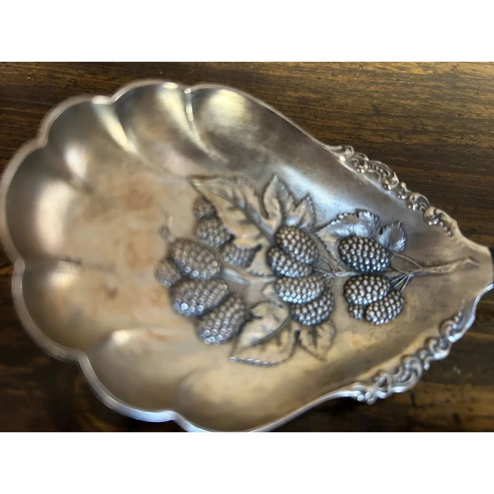 Antique Silverplate Berry Spoon Embossed Blackberry Fruit Motif Shell Finial